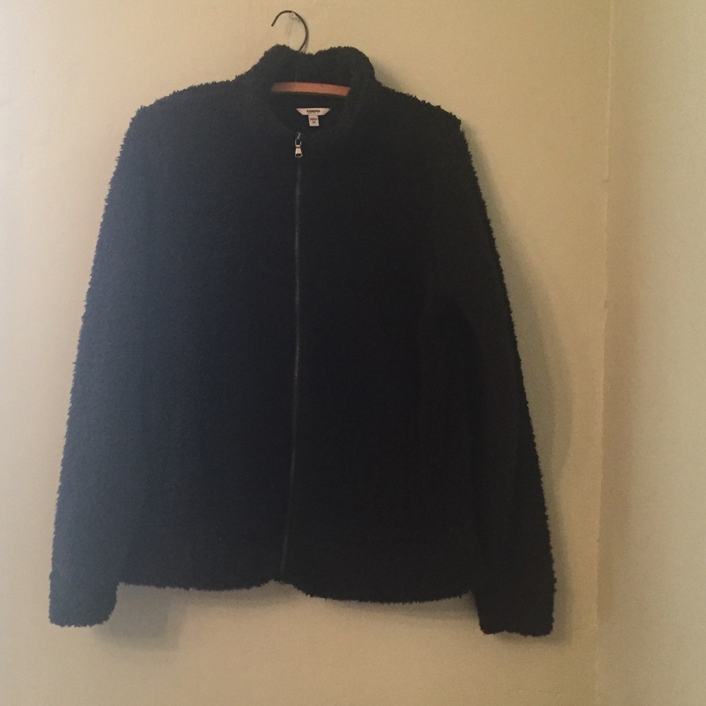 Black Teddy Bear Zip Up Cozy Jacket M